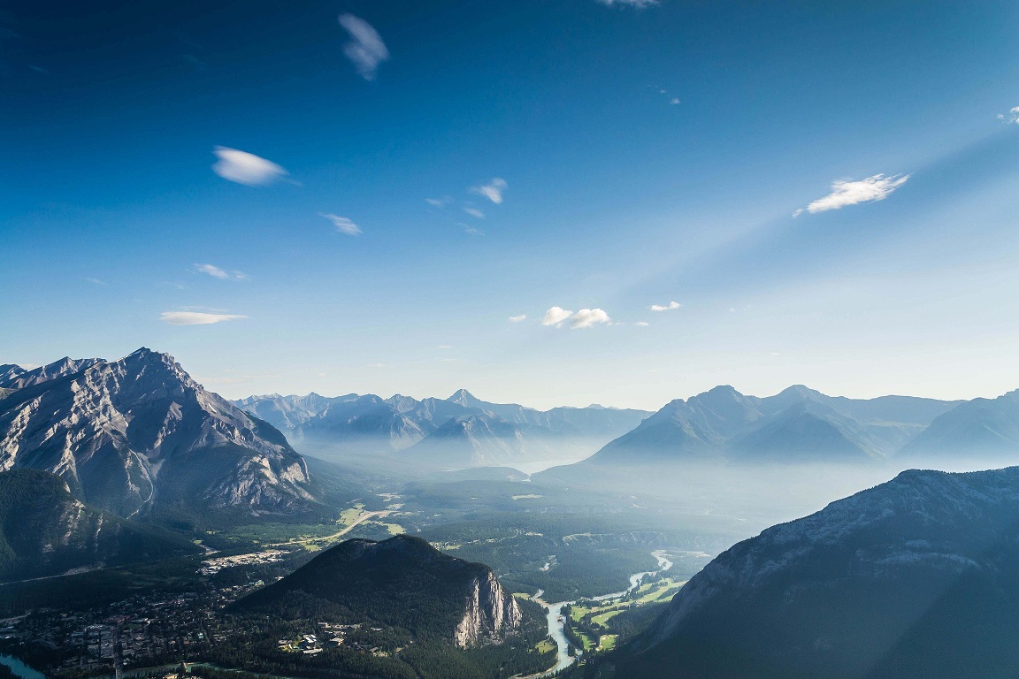 The landscape view of the fields and mountains of Banff National Park, Alberta, Canada